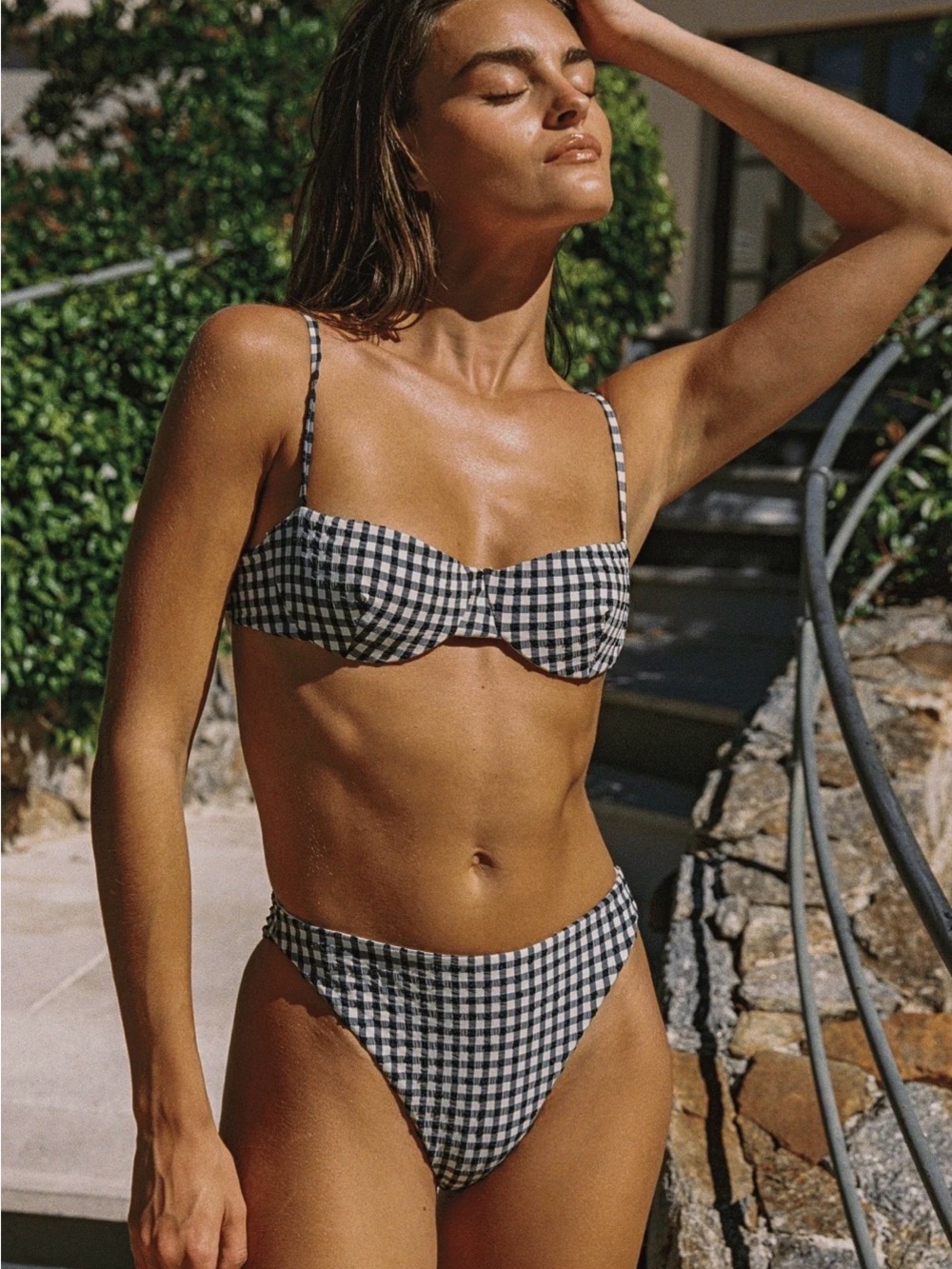 Gingham Underwire Bikini Set - Black & White - NEW